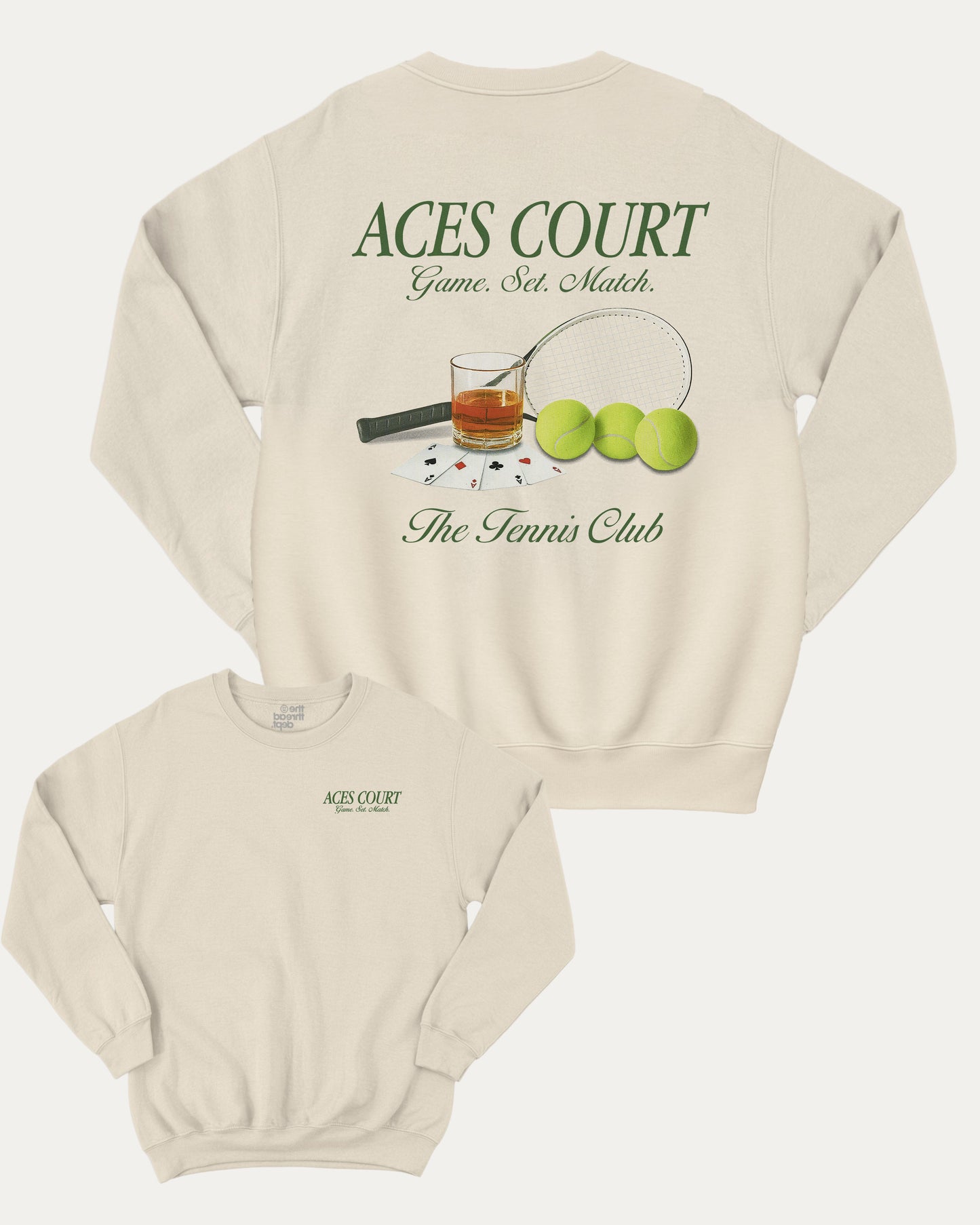 The Tennis Club graphic sweatshirt with bold and vintage print, warm and cozy graphic for everyday wear. Perfect for adults and gift-giving. Natural pullover.