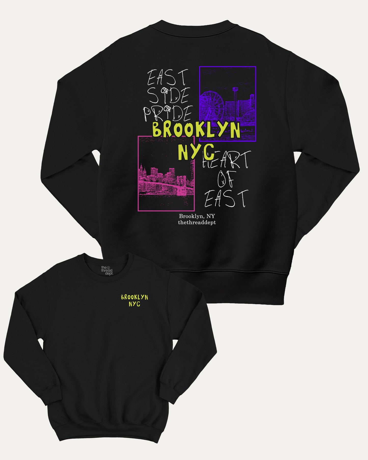 Brooklyn graphic sweatshirt with bold and humorous print, warm and cozy graphic for everyday wear. New York City Graphic Pull Over, State Graphic Pull Over Perfect for adults and gift-giving. Black pullover.