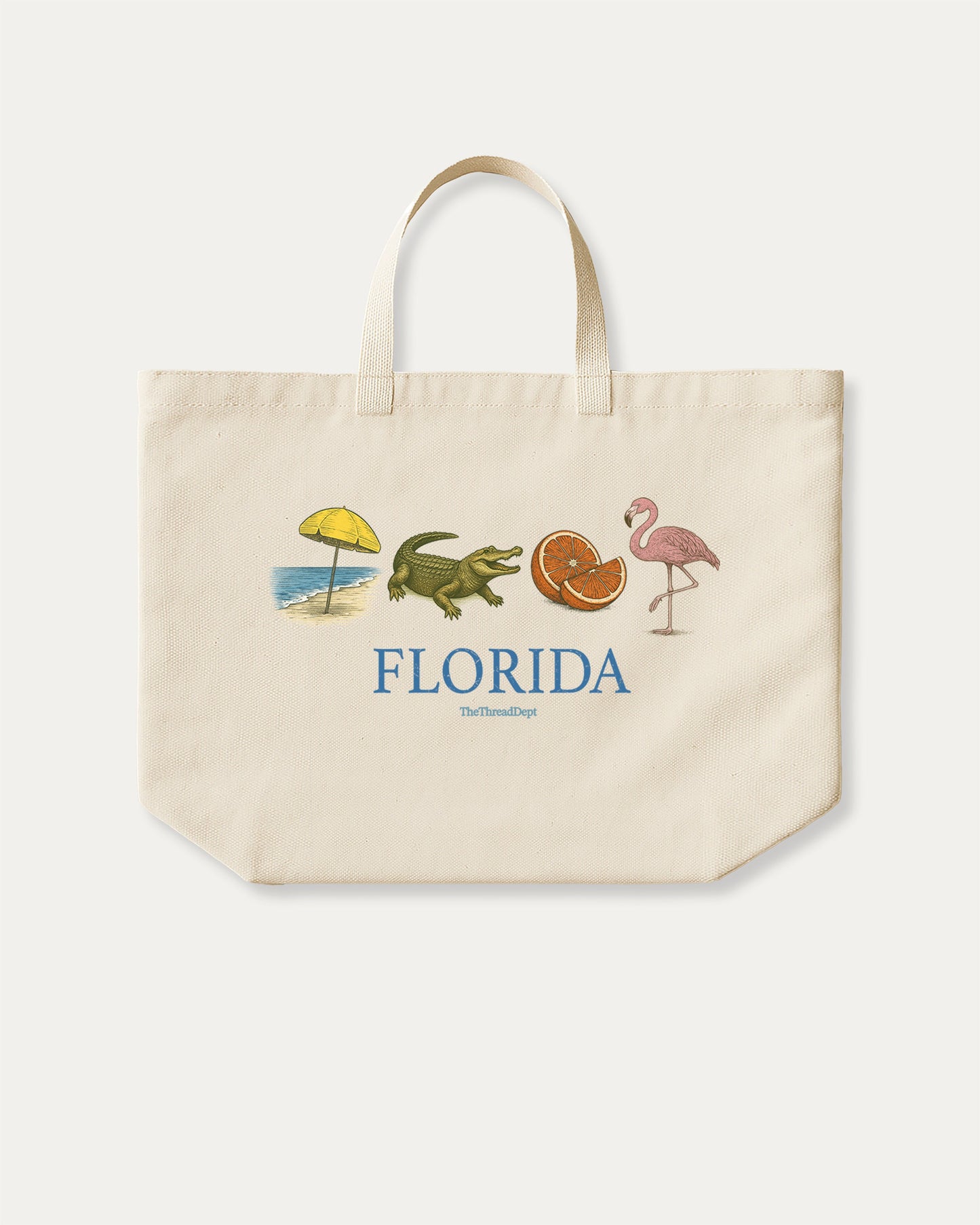 Florida Vintage Icons cotton canvas tote bag with humorous graphic, perfect for everyday carry. Gift for traveler, souvenir tee, retro state t-shirt. Special gifts for friends. Natural canvas bag