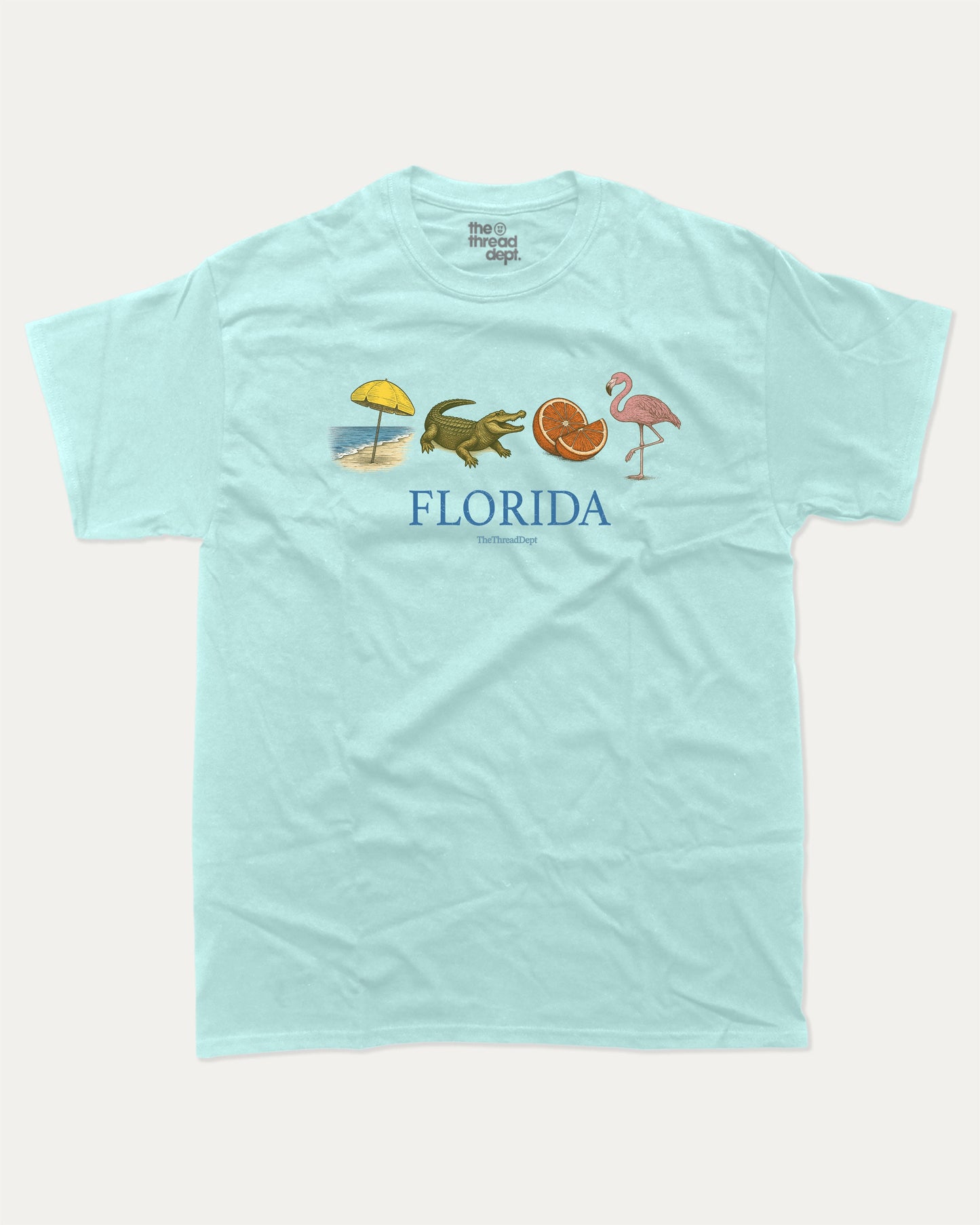 Florida Vintage Icons graphic t-shirt. Gift for traveler, souvenir tee, retro state t-shirt. Celadon.