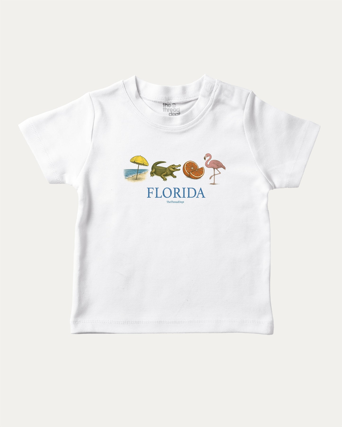 Florida Vintage Icons playful kids' graphic tee, perfect for boys and girls. Gift for traveler, souvenir tee, retro state t-shirt. White baby t-shirt