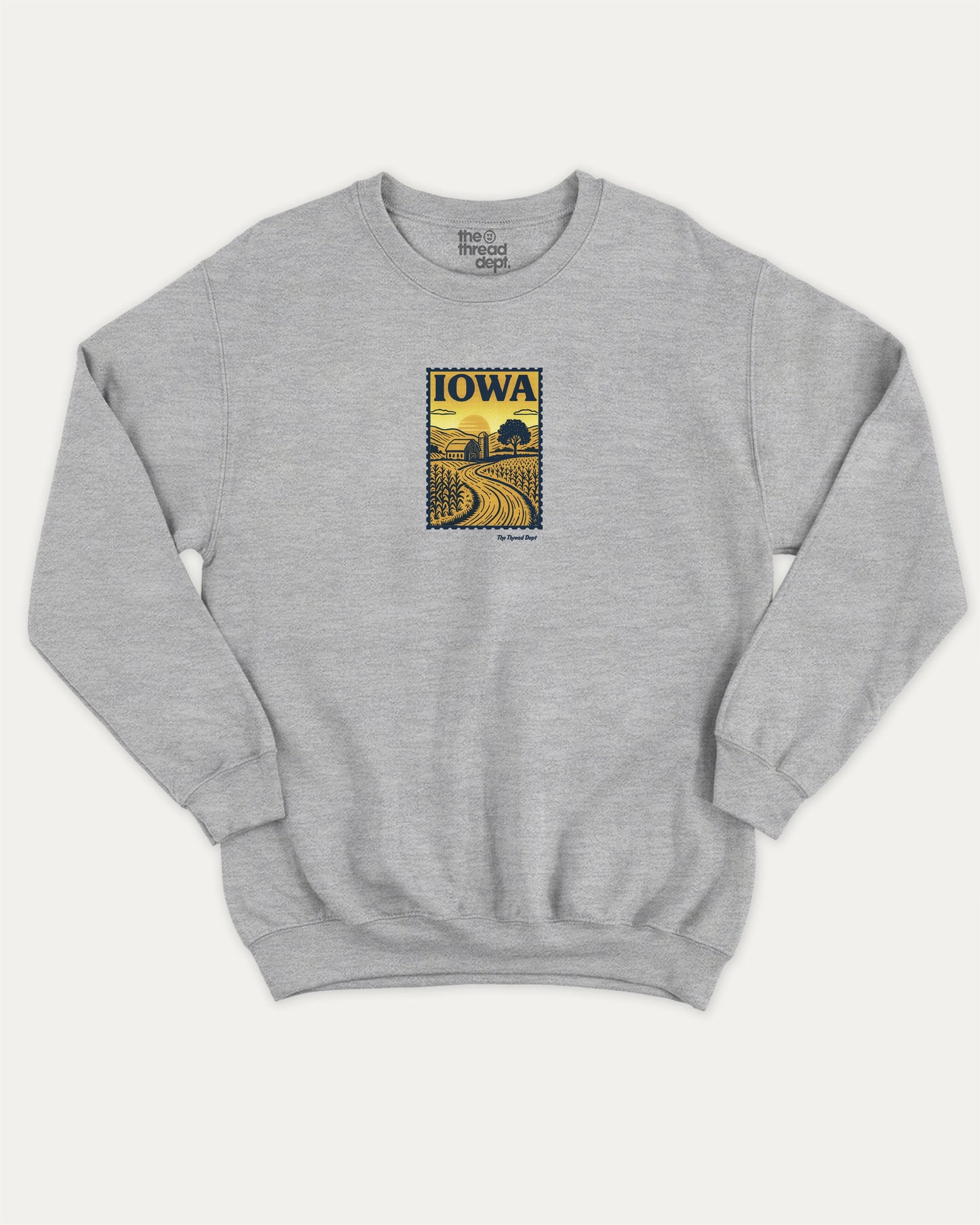 Iowa State Stamp pullover sweatshirt, perfect for adults. A must-have graphic pullover, comfy cold-weather wear, bold casual look. Heather Grey sweater