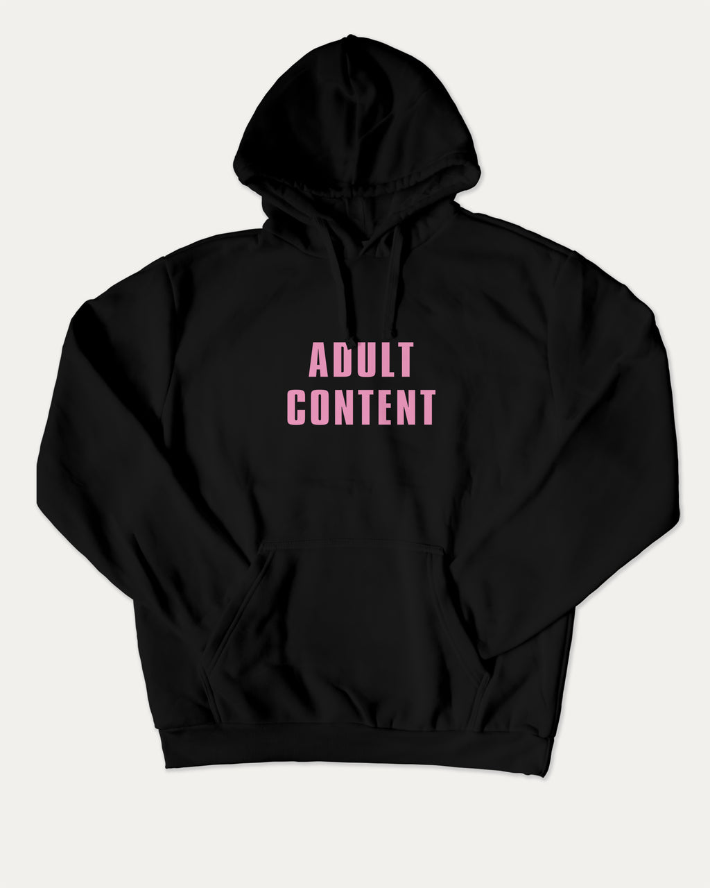 Adult Content graphic hoodie with funny and trendy artwork, casual streetwear with bold personality. Great for adults and gifting. Black hoodie.