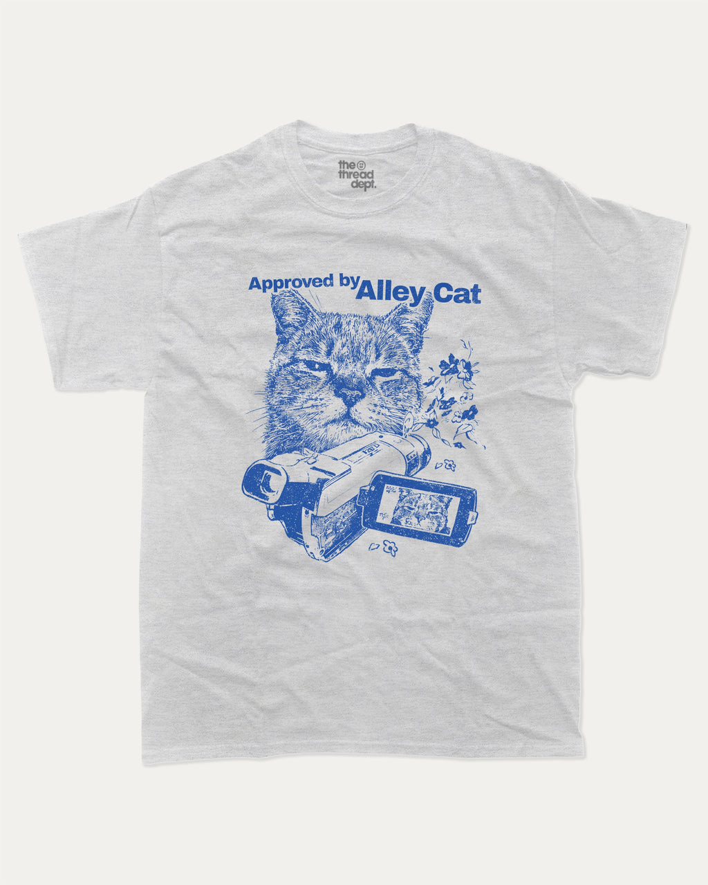 Approved by Alley Cat graphic tee with cute and funny print, trendy cat graphic. Perfect for adults and gift-giving. Ash Grey shirt.
