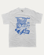 Approved by Alley Cat graphic tee with cute and funny print, trendy cat graphic. Perfect for adults and gift-giving. Ash Grey shirt.
