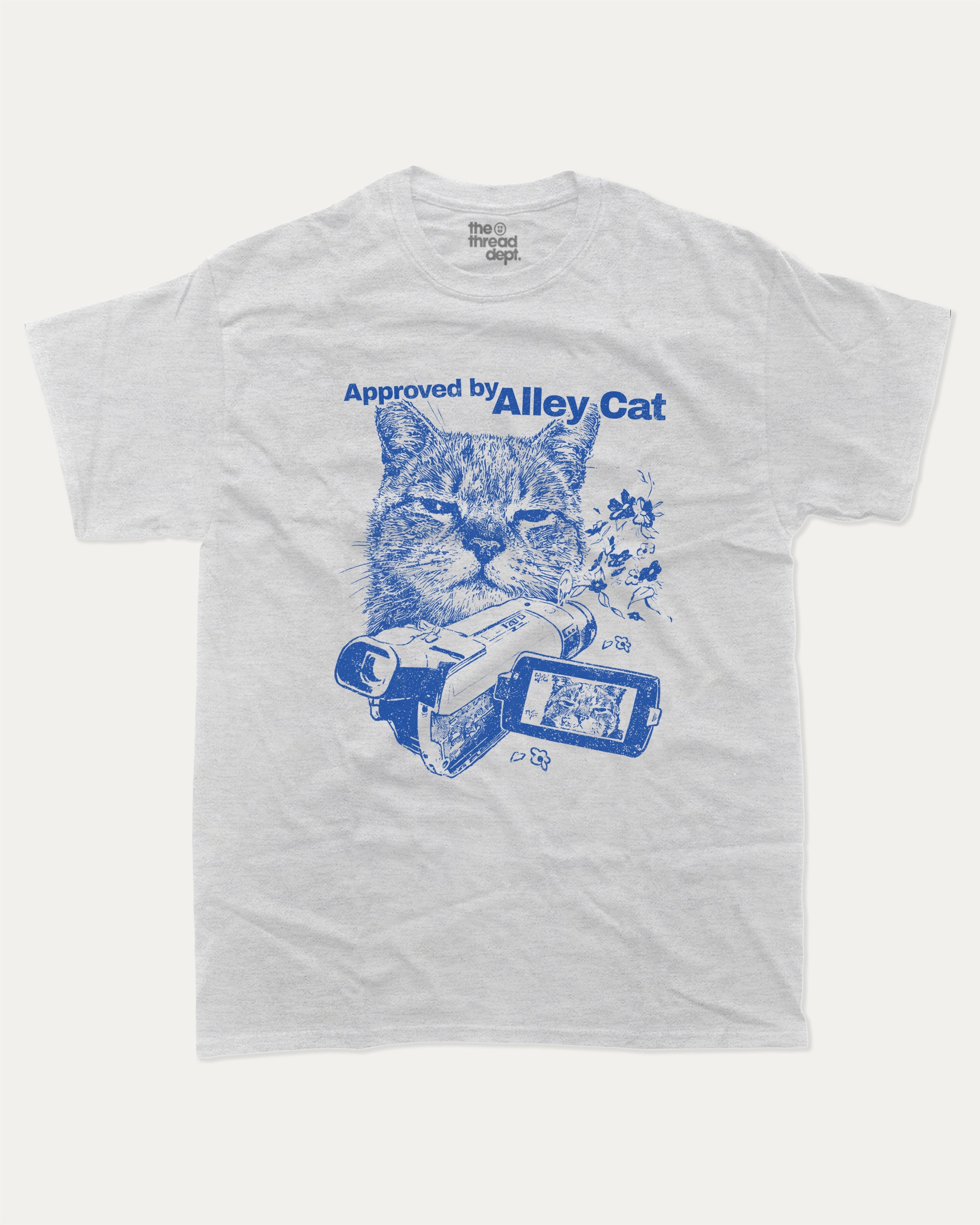 Approved by Alley Cat graphic tee with cute and funny print, trendy cat graphic. Perfect for adults and gift-giving. Ash Grey shirt.