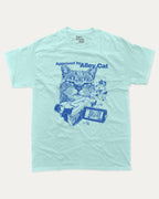 Approved by Alley Cat graphic tee with cute and funny print, trendy cat graphic. Perfect for adults and gift-giving. Celadon shirt.