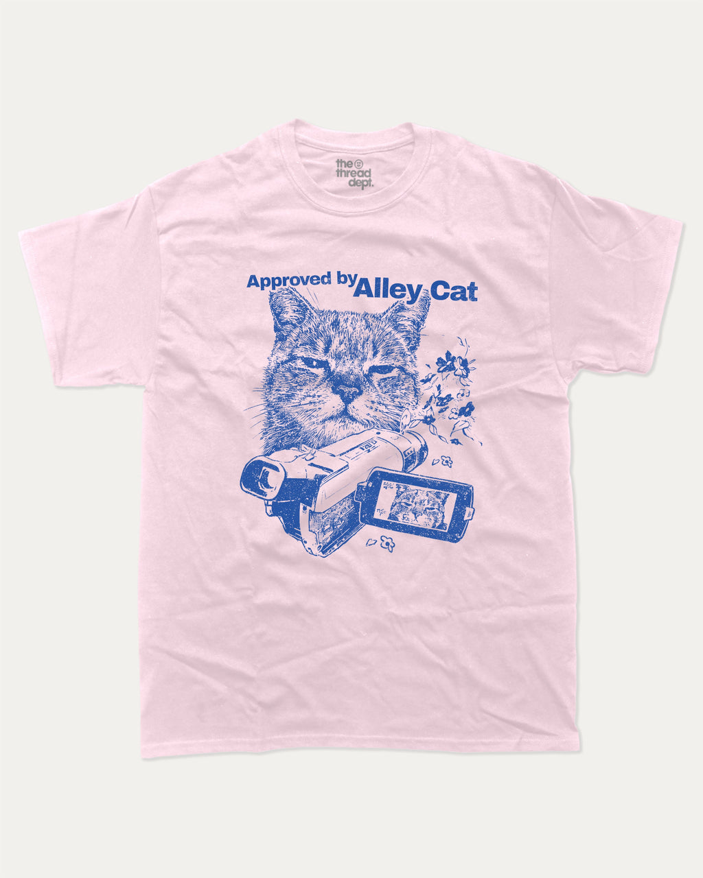 Approved by Alley Cat graphic tee with cute and funny print, trendy cat graphic. Perfect for adults and gift-giving. Pink shirt.