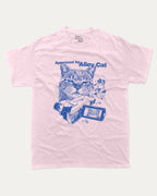 Approved by Alley Cat graphic tee with cute and funny print, trendy cat graphic. Perfect for adults and gift-giving. Pink shirt.