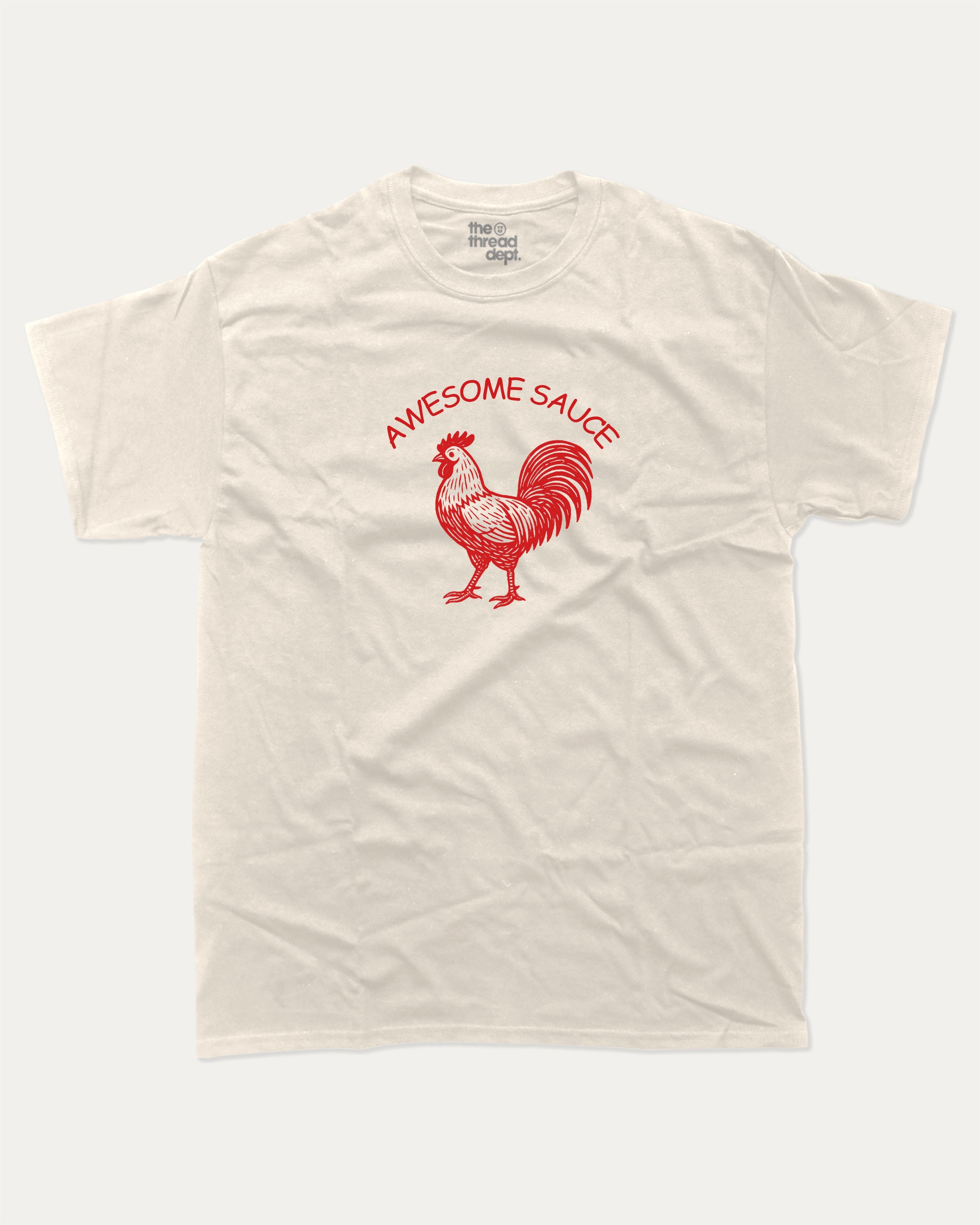 Awesome Sauce graphic t-shirt, Funny Animal Graphic T shirt, Rooster Graphic T shirt, Pun Animal Graphic T shirt,  A must-have funny tee, trending meme shirt, unique gift idea. Cream.