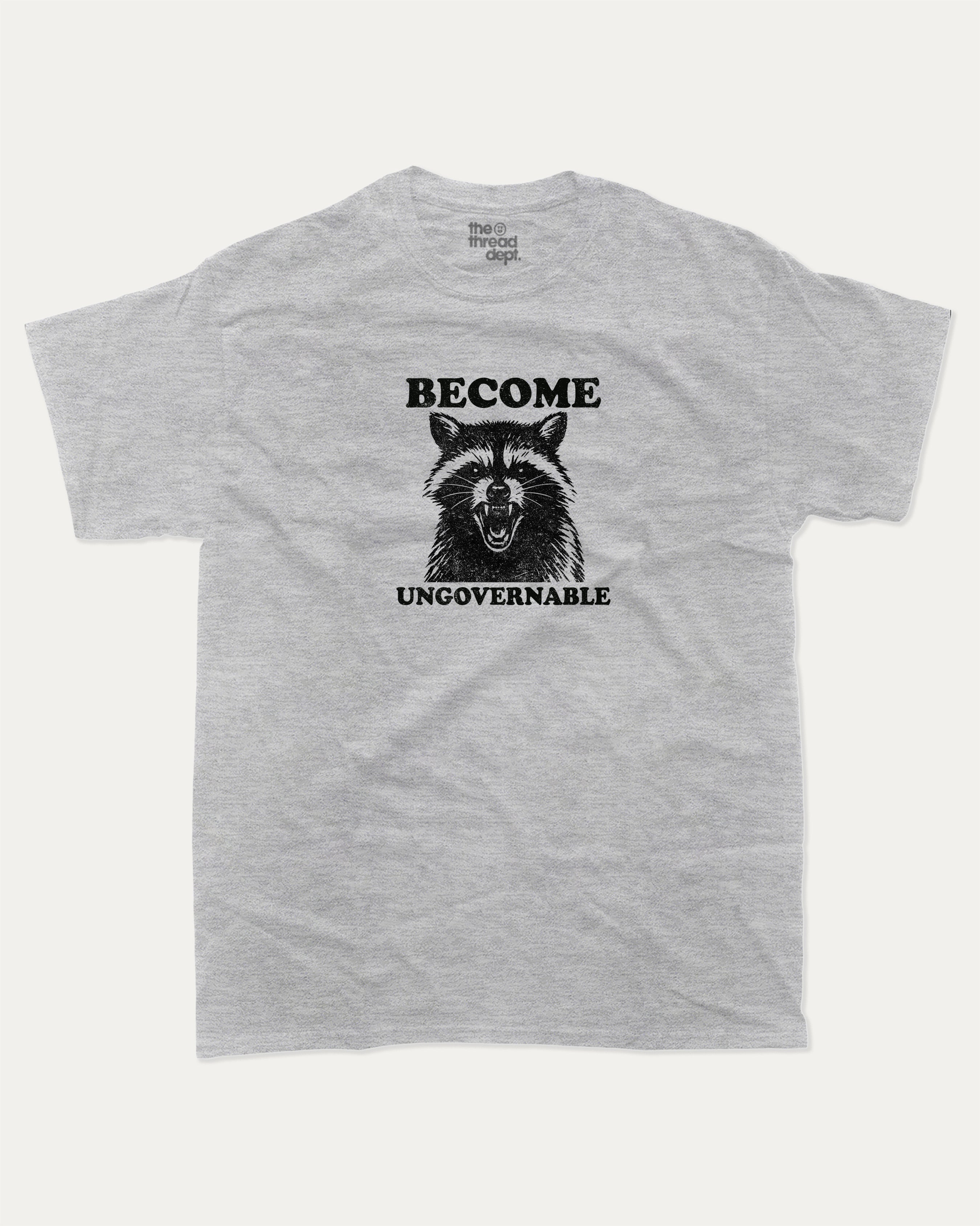 Become Ungovernable graphic tee with retro and funny print, vintage and trendy graphic. Perfect funny gifts for friends and gift-giving. Heather Grey shirt.
