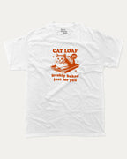 Cat Loaf graphic tee with bold and humorous print, funny and trendy graphic. Cat Lover Graphic Tee, Vintage Cat T shirt, Perfect Gift for Pet Lover, Perfect for adults and gift-giving. White shirt.