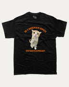 Cat Shenanigan graphic tee with bold and humorous print, Funny Meme Graphic T shirt, Cat meme Graphic T shirt, Animal Graphic T shirt, funny and trendy graphic. Perfect for adults and gift-giving. Black shirt.