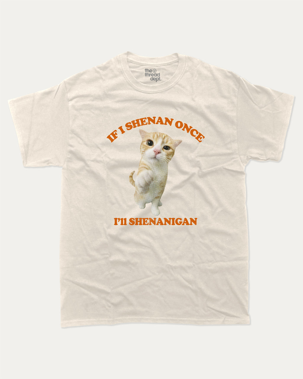Cat Shenanigan graphic tee with bold and humorous print, Funny Meme Graphic T shirt, Cat meme Graphic T shirt, Animal Graphic T shirt, funny and trendy graphic. Perfect for adults and gift-giving. Cream shirt.