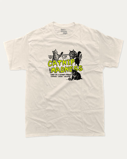 Catnip Madness graphic t-shirt, Cute Cat T shirt, Pet lovers tee, Furry Friends T shirt, Cat Graphic T shirt, A must-have funny tee, trending meme shirt, unique gift idea. Cream.
