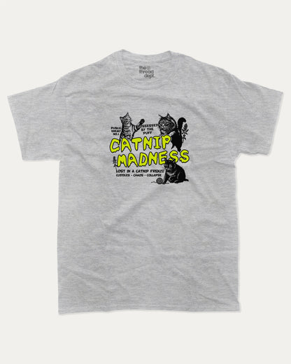 Catnip Madness graphic t-shirt, Cute Cat T shirt, Pet lovers tee, Furry Friends T shirt, Cat Graphic T shirt, A must-have funny tee, trending meme shirt, unique gift idea. Heather Grey.