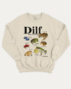 Damn I Love Frogs graphic sweatshirt with funny 'Dilf' frogs graphic, warm and cozy graphic for everyday wear. Perfect for adults and gift-giving. Natural pullover.