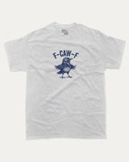 F-Caw-F Crow graphic tee with bold and humorous print, Funny Animal Pun Words Graphic T shirt, funny and trendy graphic. Perfect for adults and gift-giving. Ash Grey shirt.