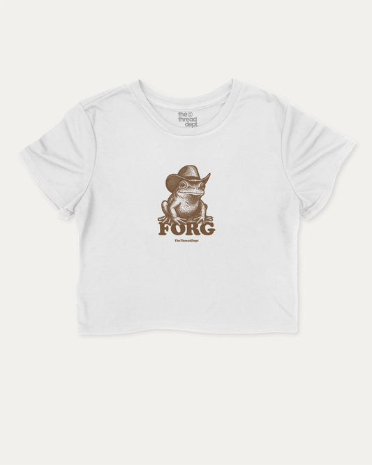 Forg cute and trendy crop tee with frog graphic, perfect for women. A must-have cropped aesthetic shirt, ideal for daily outfits and casual days. White crop tee