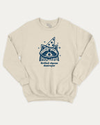Grilled cheese destroyer graphic sweatshirt with raccoon print, warm and cozy graphic for everyday wear. Perfect for adults and gift-giving. Natural pullover.