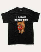 I eated all the gas graphic tee with bold and humorous print, Funny Cat meme Graphic T shirt, Perfect Gift for Cat Lovers, funny and trendy graphic. Perfect for adults and gift-giving. Black shirt.