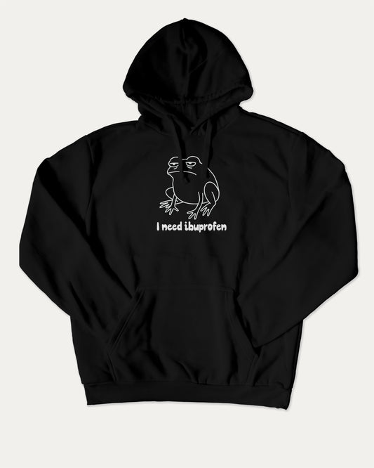 I need ibuprofen bold graphic hoodie, Funny Frog Graphic T shirt, Funny Animal T shirt, Pun T shirt, Humorous Animal T shirt,  A must-have graphic hoodie, cozy and cool, trending streetwear essential. Black hoodie