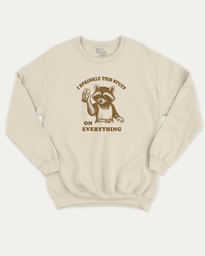 I Sprinkle This Stuff On Everything pullover sweatshirt, perfect for adults. Funny Sarcasm pullover, comfy cold-weather wear, bold casual look. Natural sweater
