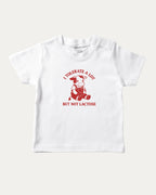 I Tolerate A Lot But Not Lactose graphic tee with cute cow print, funny and trendy graphic. Perfect for adults and gift-giving. White shirt.