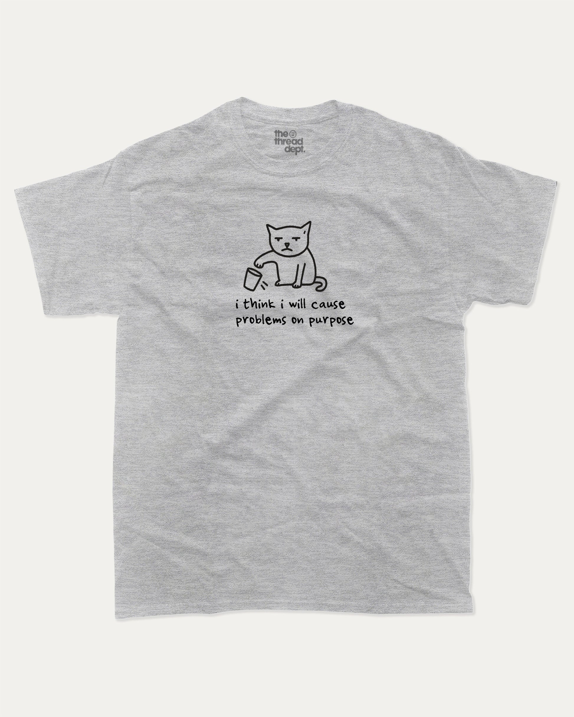 I will Cause Problems graphic t-shirt, perfect for adults. Cute Animal Tees, Funny Animal Graphic Tee, Humorous Words Tee, trending meme shirt, unique gift idea. Heather Grey.