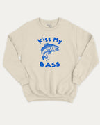 Kiss My Bass graphic sweatshirt with bold and humorous print, warm and cozy graphic for everyday wear. Perfect for adults and gift-giving. Natural pullover.