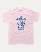 Kitty Biscuits Bakery graphic tee with bold and humorous print, funny and trendy graphic. Funny Cat Graphic T shirt, Gift for Cat Lover, Cat Graphic T shirt, Cute Cat tee, Perfect for adults and gift-giving. Pink shirt.