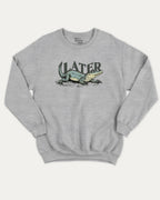 Later Gator graphic pullover with vintage alligator graphic, funny and vintage graphic for everyday wear. Perfect funny gifts for friends. Heather Grey pullover.