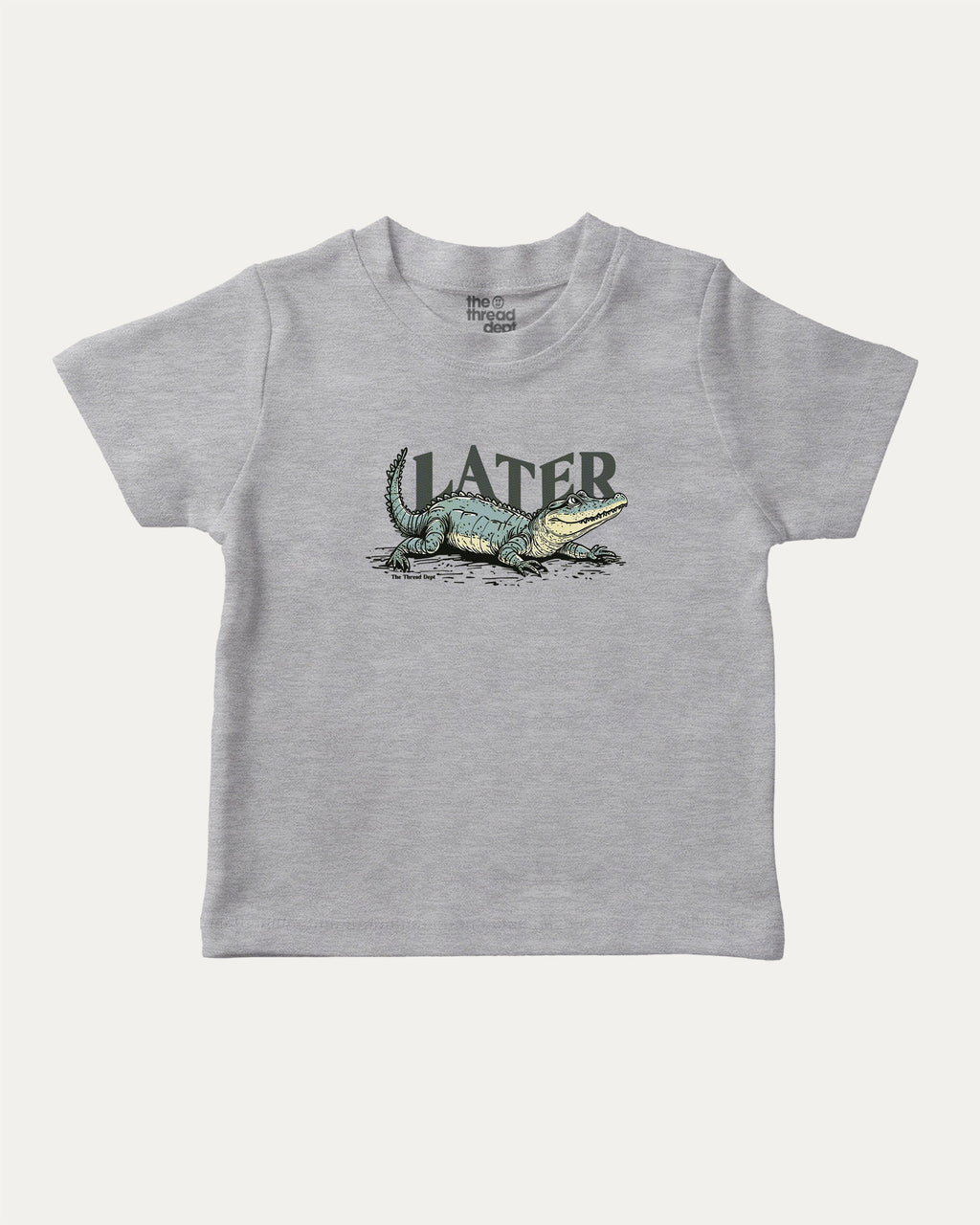 Later Gator graphic t-shirt with vintage alligator graphic, funny and trendy graphic. Perfect funny gifts for friends. Heather Grey shirt.