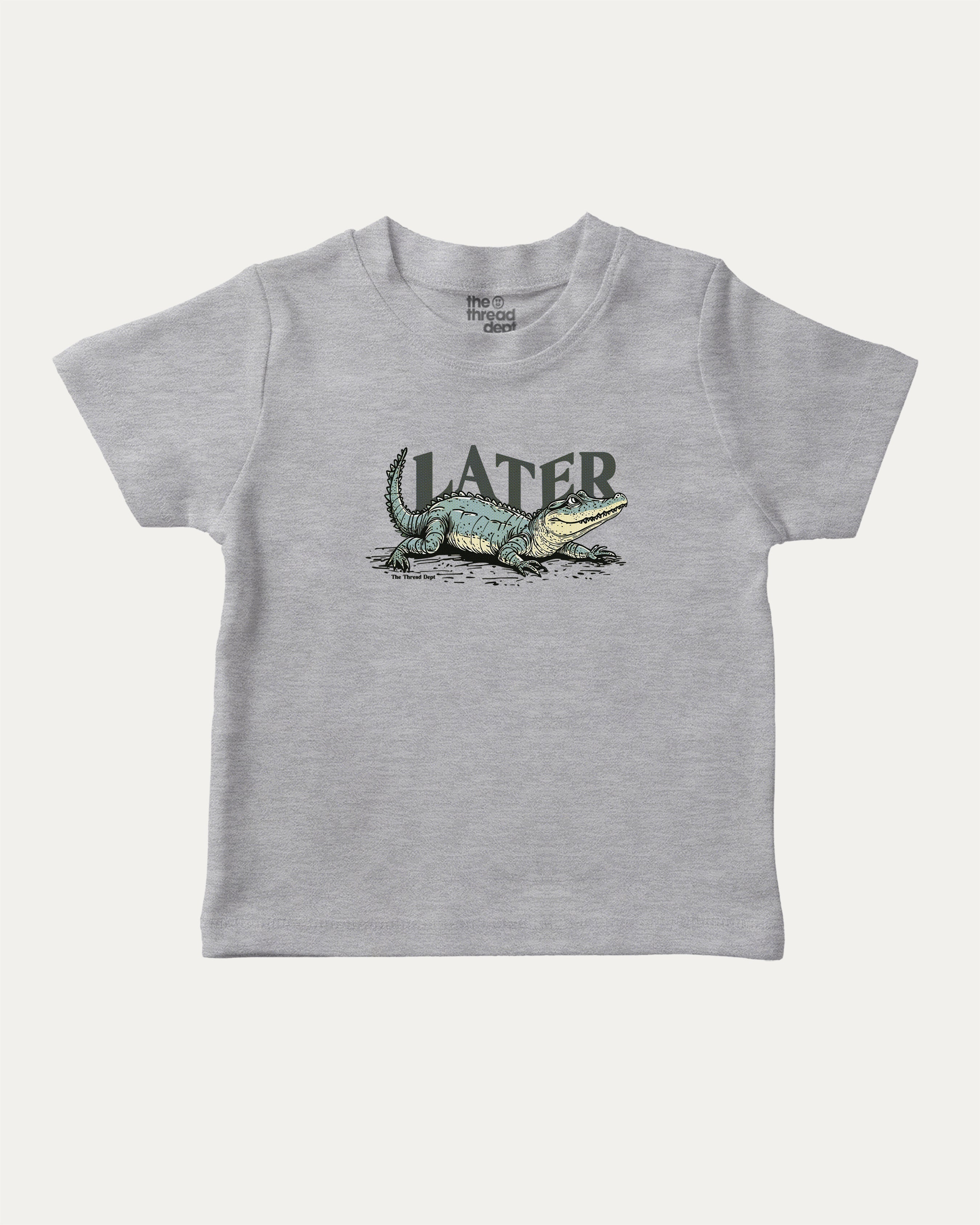 Later Gator graphic t-shirt with vintage alligator graphic, funny and trendy graphic. Perfect funny gifts for friends. Heather Grey shirt.