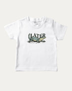 Later Gator graphic t-shirt with vintage alligator graphic, funny and trendy graphic. Perfect funny gifts for friends. White shirt.