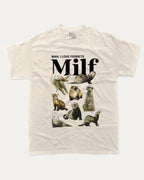 Man I Love Ferrets graphic tee with bold and humorous print, Perfect Gift for Ferret Lovers, funny and trendy graphic. Perfect for adults and gift-giving. Cream shirt.