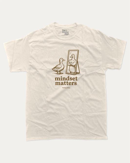 Mindset Matters graphic t-shirt, perfect for gifts. Funny duck graphic tee, trending meme shirt, unique gift idea. Cream.