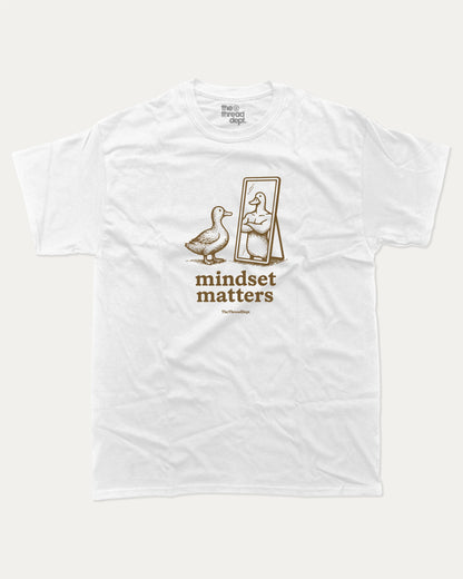 Mindset Matters graphic t-shirt, perfect for gifts. Funny duck graphic tee, trending meme shirt, unique gift idea. White.