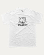 None of your emails are finding me well graphic tee with bold and humorous print, Funny Animal Graphic T shirt, Funny Cat Graphic T shirt, funny and trendy graphic. Perfect for adults and gift-giving. White shirt.