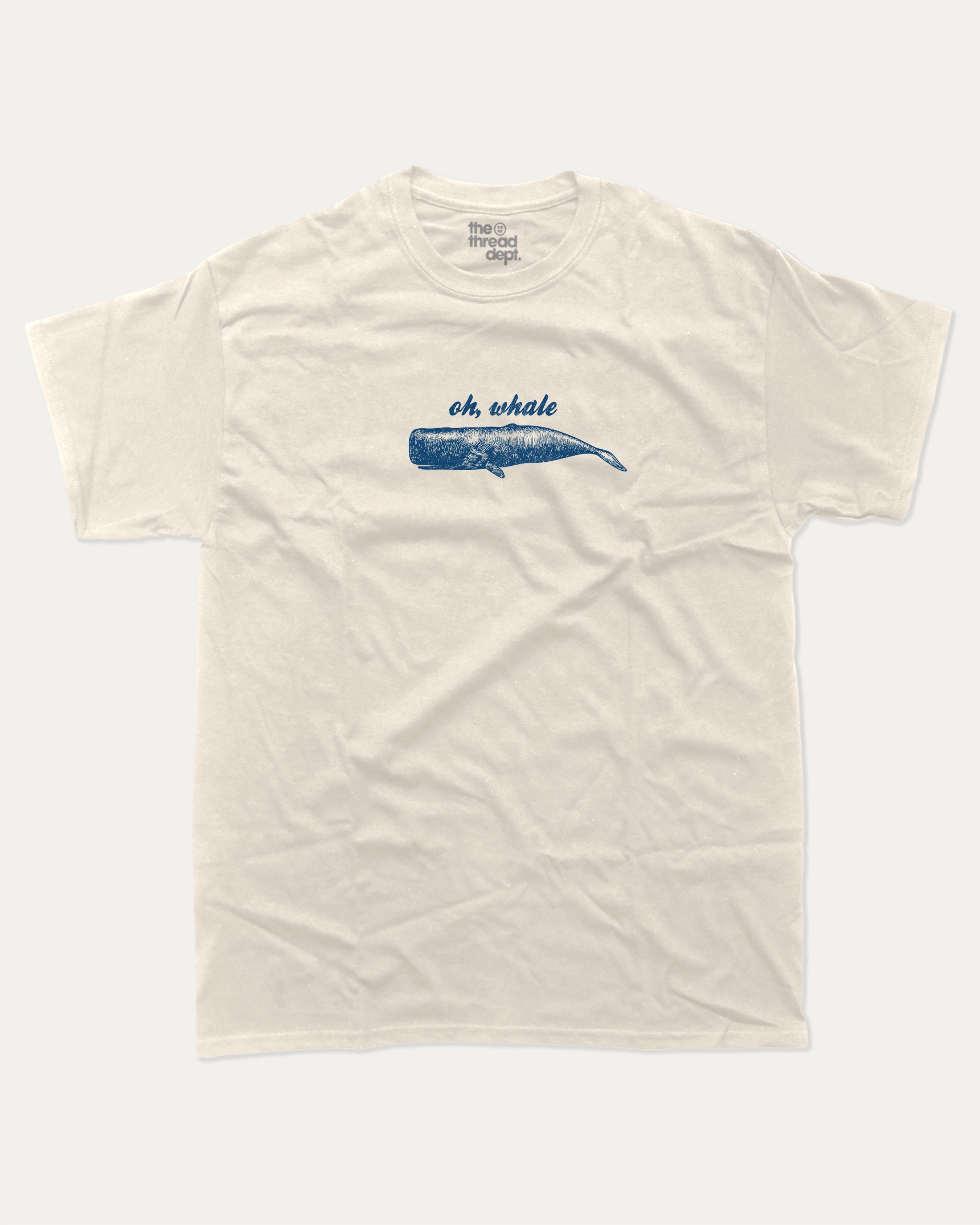 Oh Whale graphic tee with bold and humorous print, funny and trendy graphic. Funny Animal Graphic T shirt, Retro Animal Graphic T shirt, Whale Graphic T shirt,  Perfect for adults and gift-giving. Cream shirt.