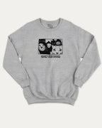 Open The Door Cat Gang graphic sweatshirt with bold and humorous print, Perfect Gift for Cat Lovers, Animal Graphic T shirt, Cat Graphic T shirt, warm and cozy graphic for everyday wear. Perfect for adults and gift-giving. Heather Grey pullover.