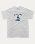 Panic King Raccoon graphic tee with bold and humorous print, Funny Raccoon Graphic T shirt, Funny Animal Tee, Perfect Gift for Animal Lovers, funny and trendy graphic. Perfect for adults and gift-giving. Ash Grey shirt.