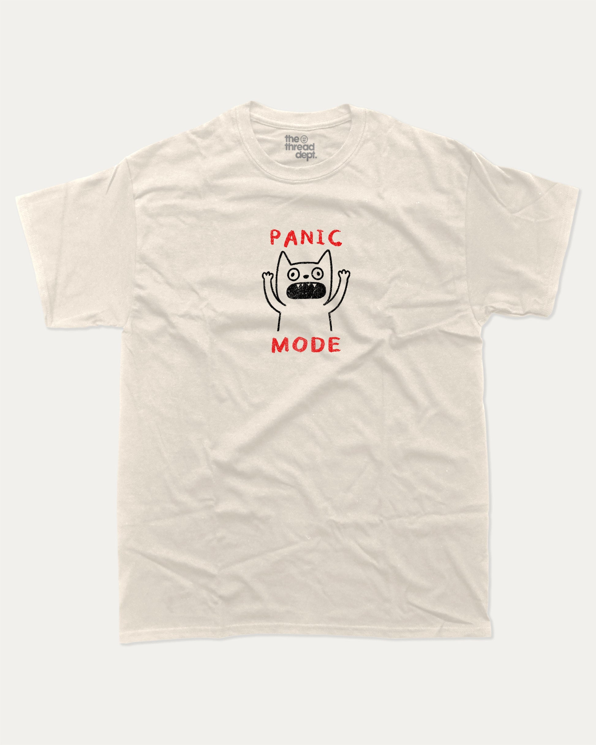 Panic Mode Cat graphic t-shirt, Cute Animal Graphic T shirt, Funny Animal Graphic T shirt, Funny meme Graphic T shirt, Pun Animal Graphic T shirt, A must-have funny tee, trending meme shirt, unique gift idea. Cream.