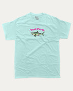 Pool Party graphic tee with bold and humorous print, Funny Shark Graphic Tee, Funny Animal Graphic T shirt, Perfect Gift for Shark Lover, Pun Graphic T shirt, funny and trendy graphic. Perfect for adults and gift-giving. Celadon shirt.