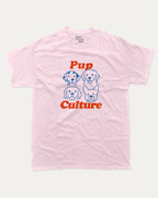 Pup Culture graphic tee with bold and humorous print, Cute Dog Graphic T shirt, Perfect Gift for Dog Lover, funny and trendy graphic. Perfect for adults and gift-giving. Pink shirt.