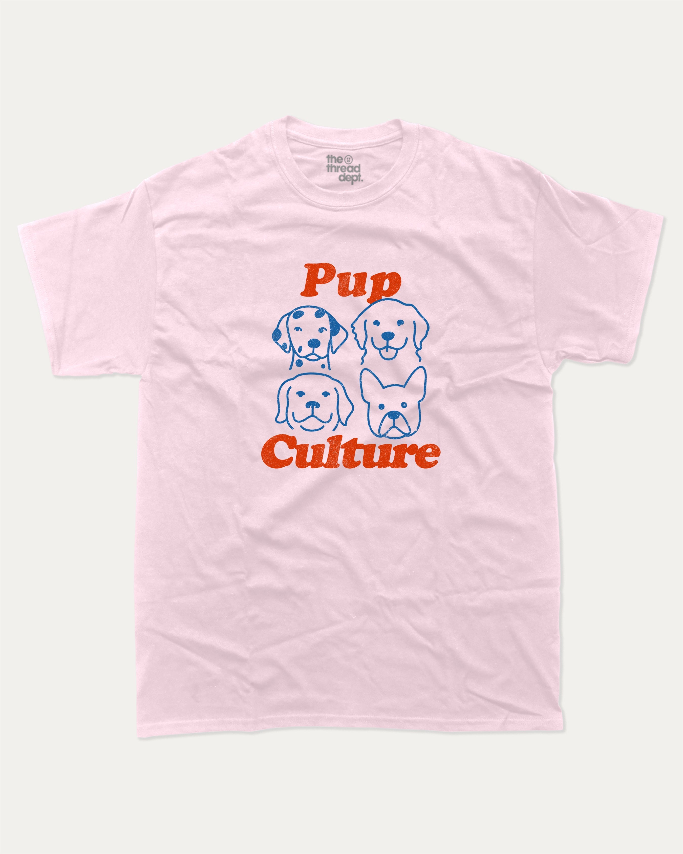 Pup Culture graphic tee with bold and humorous print, Cute Dog Graphic T shirt, Perfect Gift for Dog Lover, funny and trendy graphic. Perfect for adults and gift-giving. Pink shirt.