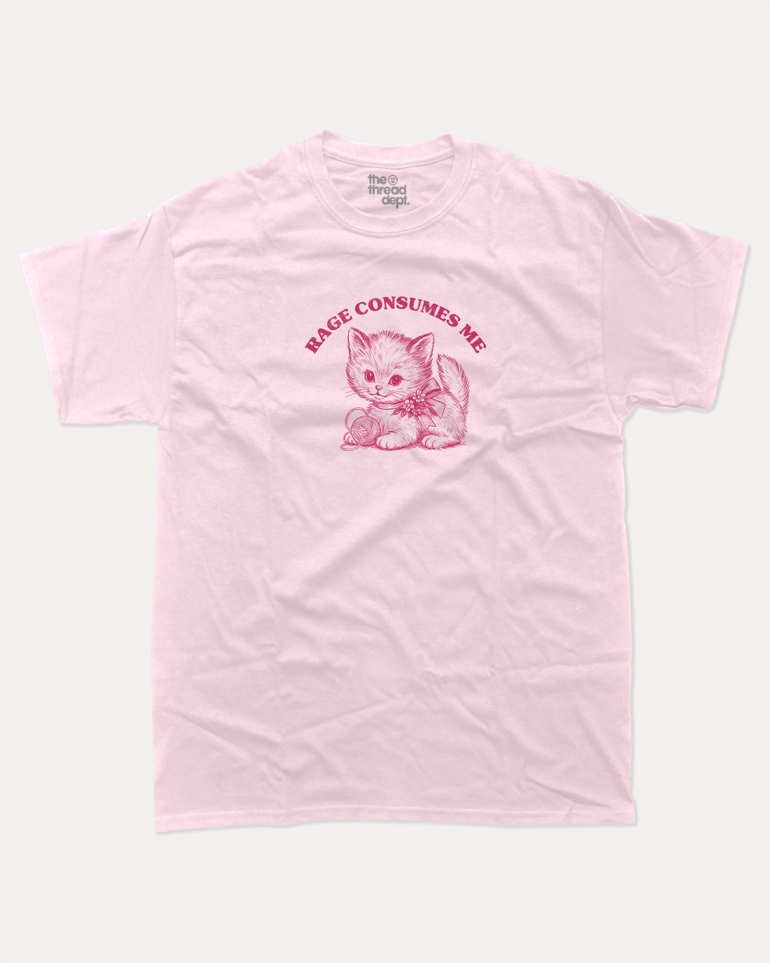 Rage Consumes Me graphic tee with bold and humorous print, Cute Funny Animal T shirt, Pun Animal Graphic Tee, funny and trendy graphic. Perfect for adults and gift-giving. Pink shirt.