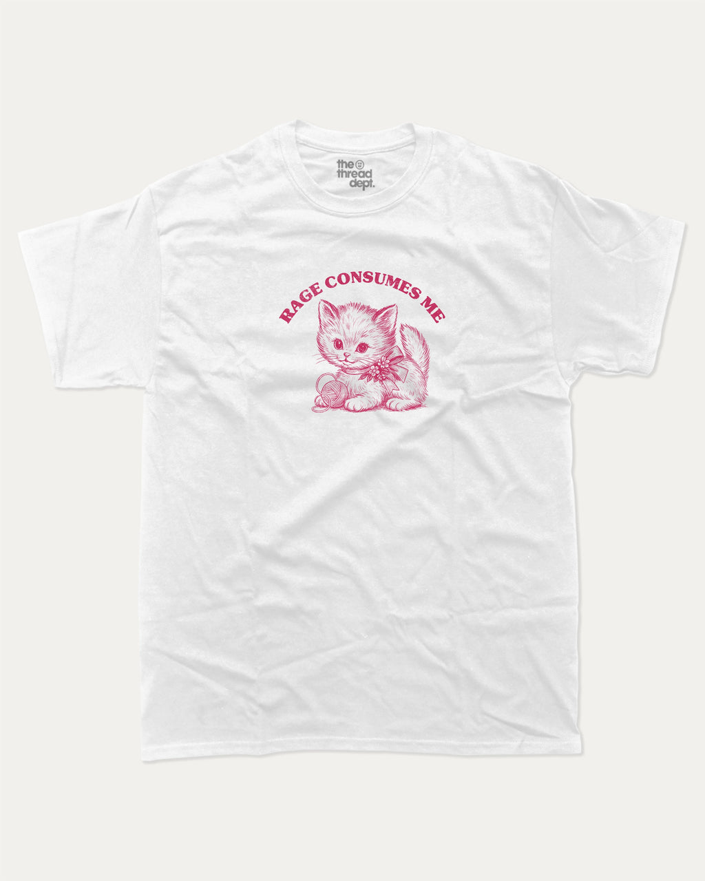 Rage Consumes Me graphic tee with bold and humorous print, Cute Funny Animal T shirt, Pun Animal Graphic Tee, funny and trendy graphic. Perfect for adults and gift-giving. White shirt.
