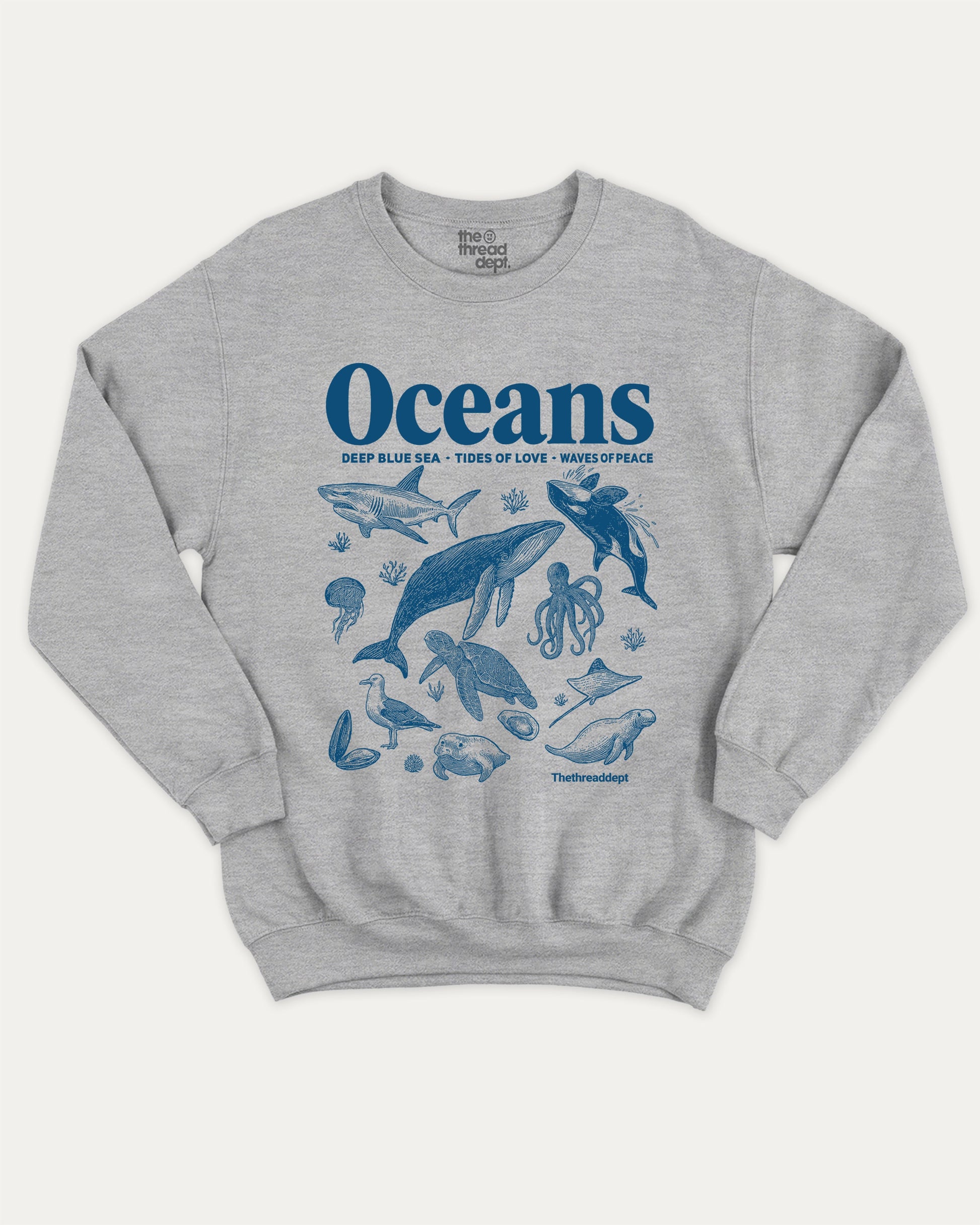 Retro Oceans pullover sweatshirt, perfect gifts. A must-have 90s vintage pullover, comfy cold-weather wear, bold casual look. Heather Grey sweater