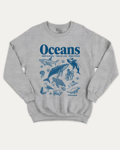 Retro Oceans pullover sweatshirt, perfect gifts. A must-have 90s vintage pullover, comfy cold-weather wear, bold casual look. Heather Grey sweater